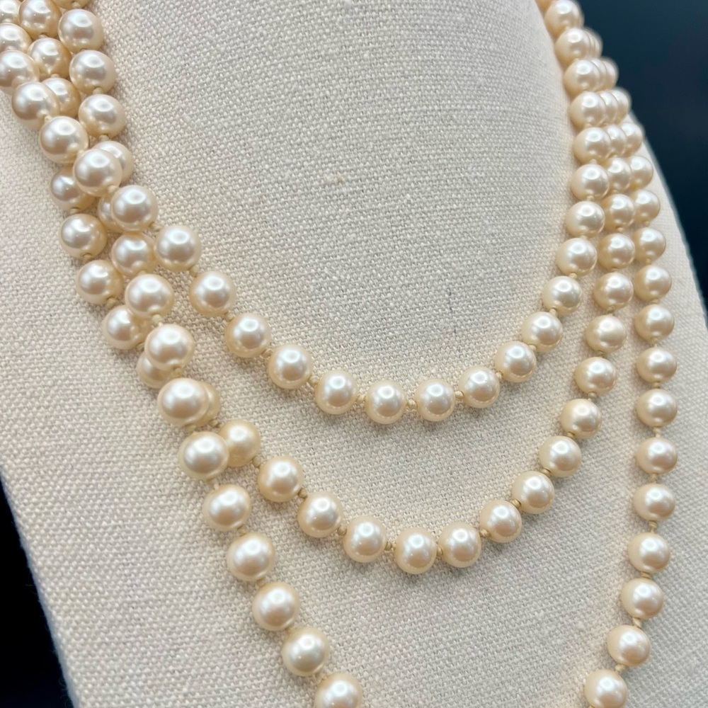 Vintage Marvella lustrous hand knotted faux pearl strand 56”